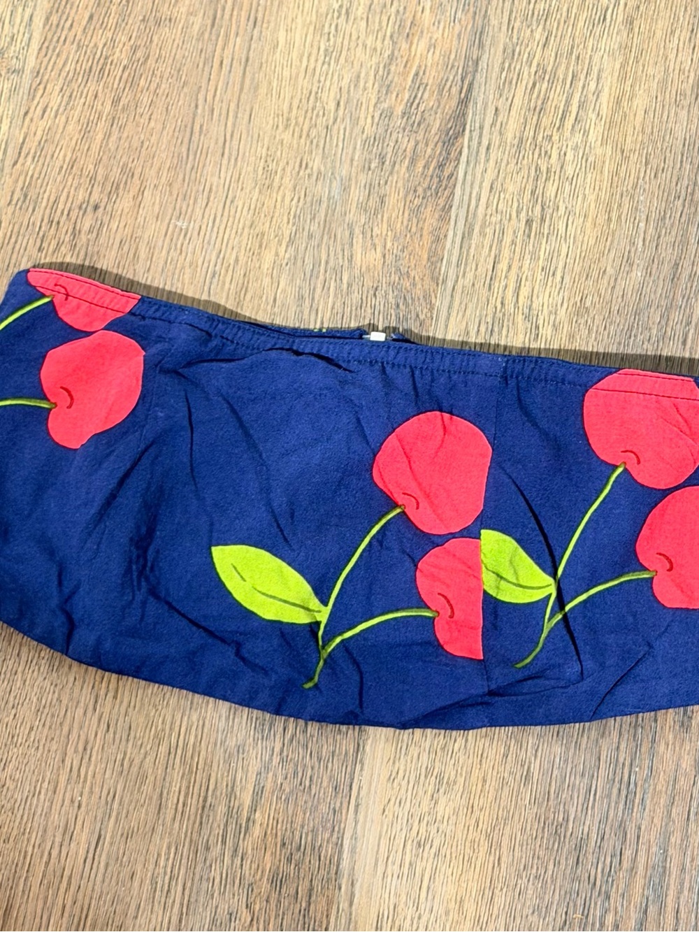 Forever 21 Navy Strapless Floral Bandeau Crop Top with Red Flowers